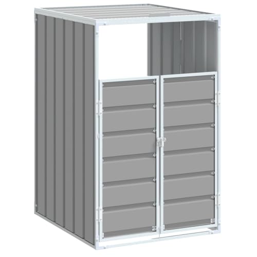 vidaXL Wheelie Bin Storage - Single Bin - Gray Steel - Outdoor Trash Bin Enclosure with Automatic Lid - 28.3