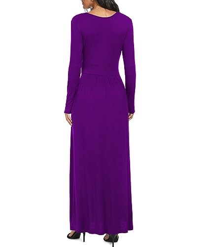 Image of LILBETTER Women Long Sleeve Deep V Neck Loose Plain Long Maxi Casual Dress