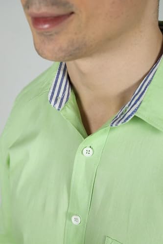 Image of Men's Smart Casual Shirt | Slim Fit | 100% Cotton | Oxford Weave | Office Shirt | Button Down | Striped Trimming Inside Cuff and Collar | Best Shirts for Men