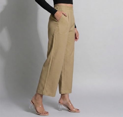 Image of Moirai Pure Cotton Wide Leg Women Trouser Stylish Mid Rise Relaxed Straight Fit Loose Pants Casual Travel Office Formal Wear