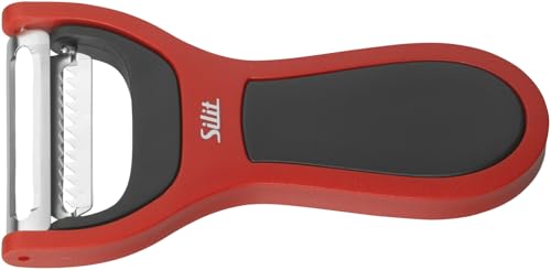 Silit 2in1 Sparschäler 14 cm, Gemüseschäler mit Julienne-Schneider, Edelstahl mattiert, Kunststoff, spülmaschinengeeignet, platzsparend