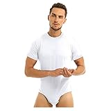 Men Short Sleeve Shorts Set Jumpsuit Bodysuit Pajama One Piece Round Neck Home Pajamas Rompers Basic Onesie White