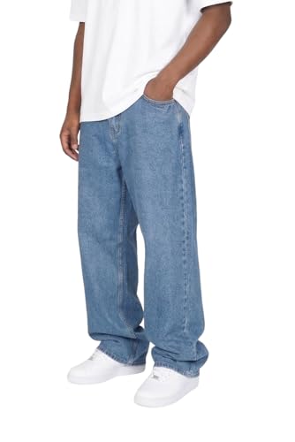 Image of Plaid&Plain Men's Baggy Jeans Wide Leg Heavyweight 100% Cotton Loose Fit | Elastic Waistband, Back Pockets, Durable Denim Weave, Multiple Wash Options, Relaxed Street Style Comfort, Everyday Wear