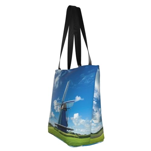 Windmill Blue Print Comfortable Shoulder Bag Summer HandbagTravel Beach Work Daily Use Versatile Carry4