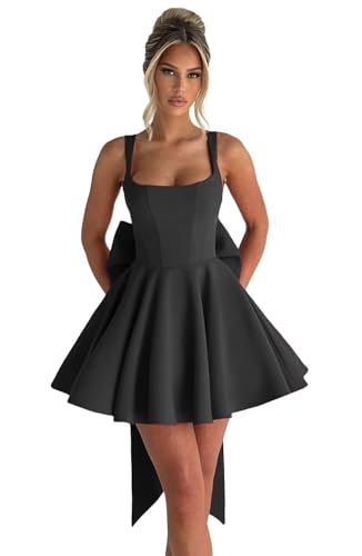 Satin Homecoming Dresses for Teens 2025 with Bow Square Neck Short Corset Prom Mini Cocktail Party Gown