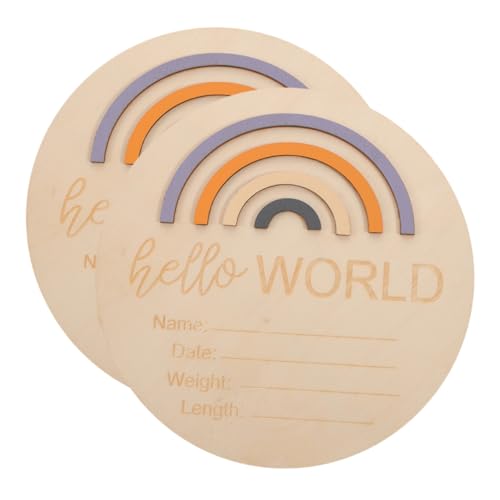VANZACK 2 pcs Birth Announcement Wooden Sign Rainbow Name Signs for Newborn Photography Milestones for Shower and Special Moments