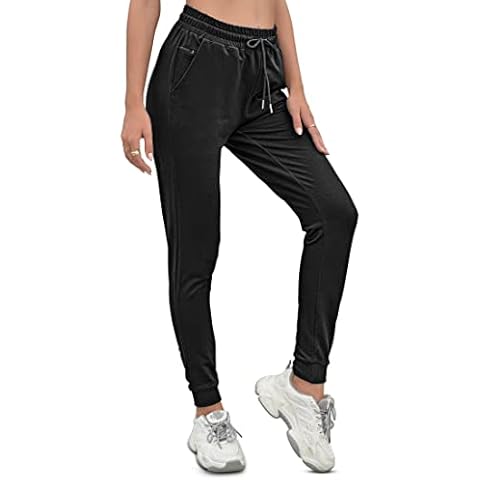 Jogging bottoms, women's trousers, sports trousers, cotton sweatpants, yoga trousers, leisure trousers, training trousers, fitness joggers, running trousers with elastic waistband pockets, C Black, M Cover