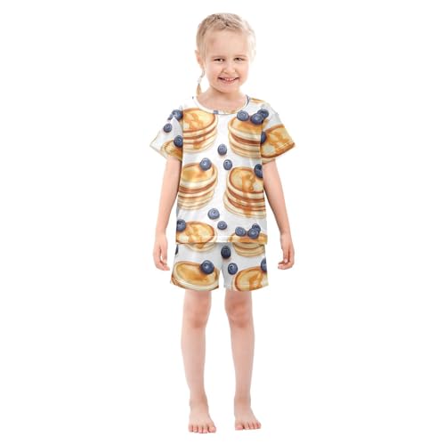 Pajama Short Sets Pancakes with Blueberries Soft Cotton Summer Sleepwear 2 Piece PJS Size 5-14T4