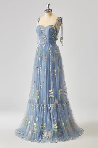 Xijun Tulle Flower Embroidery Prom Dresses Long Corset A Line Ball Gown Spaghetti Straps Formal Evening Dress4