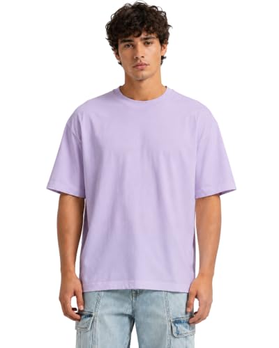 Image of VEL Plain Oversized 100% Pure Heavy Cotton Baggy Fit Drop Shoulder Half Sleeves Round Neck Solid Cotton T-Shirt for Men