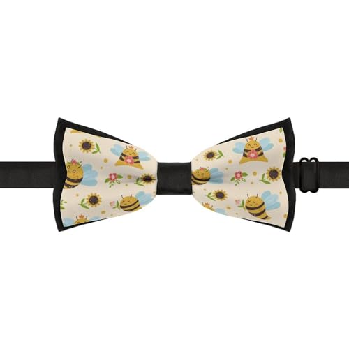 GoasNei Cute Bee And Sunflower Pattern Bow Tie for Men Adjustable Necktie Funny Tie Neck Ties for Weddings Party