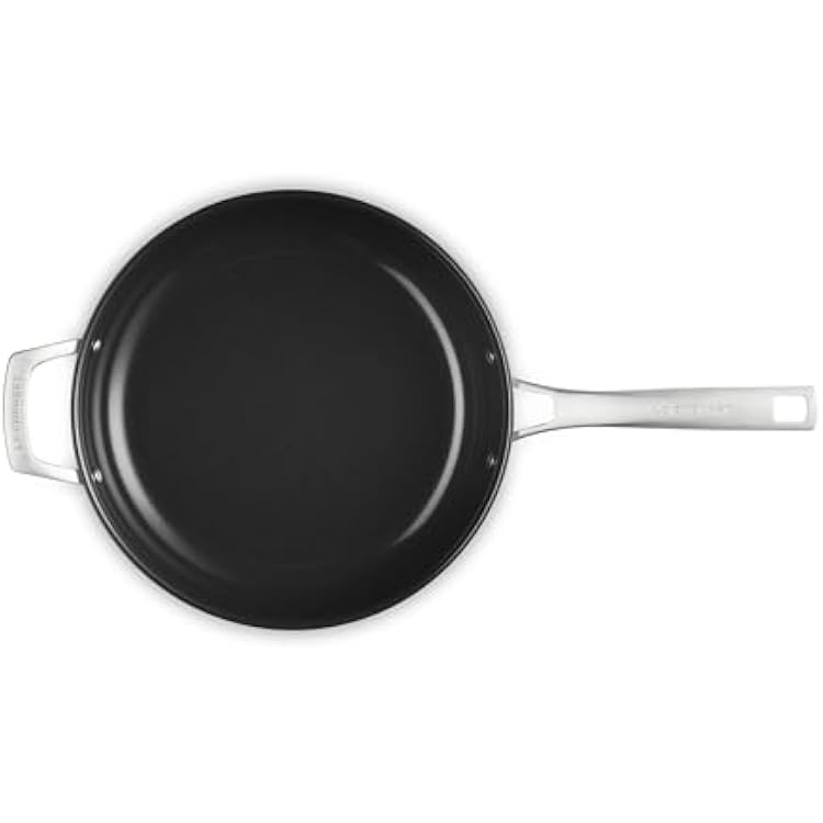 مقلاة مستديرة ضحلة من الفولاذ المقاوم للصدأ غير لاصقة من Le Creuset، 11 بوصة