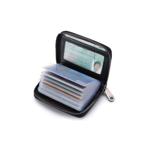 Genuine Leather Credit Card Holder, Wallet Case, Bank Card Case, RFID Blocking Secure Card Case, ID Case, Organizer Zipper Wallet 1 Pcs - Black