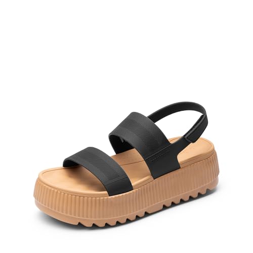 DREAM PAIRS Women's Platform Water Sandals Adjustable Lightweight Waterproof Summer Beach Wedge Chunky Sandals,Size 8,Black,SDWS26002W