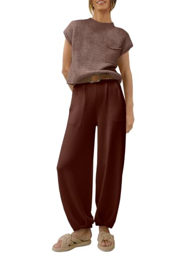 Image of ANRABESS Women's Two Piece Outfits Sweater Sets Knit Pullover Tops and High Waisted Pants Tracksuit Lounge Sets