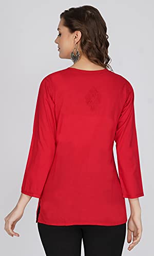 Image of Vahson Designer Hand Lucknowi Chikankari Embroidery Cotton Short Kurti for Women /Girls