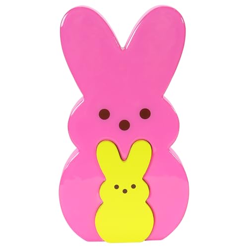 Animal Adventure | Peeps | 9” Collectible Pink and Yellow Wooden Nesting Bunnies