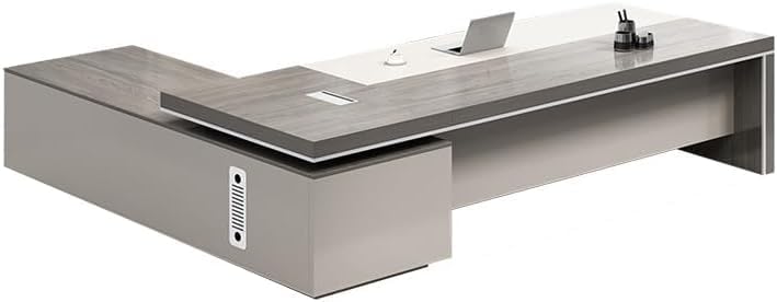 L-Shaped Office Computer Desk with Secure Drawer, Side Storage and Cord Management Wood Executive Desk Modern Writing Desk Boss Table Office Furniture, Without Chairs,Grey,79" L x 63" W x 30" H