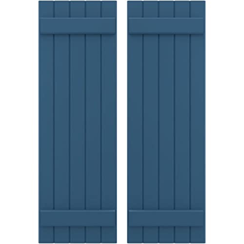 17 1/2"W x 52"H Americraft Five Board (2 Batten) Exterior Real Wood Joined Board-n-Batten Shutters (Per Pair), Sojourn Blue