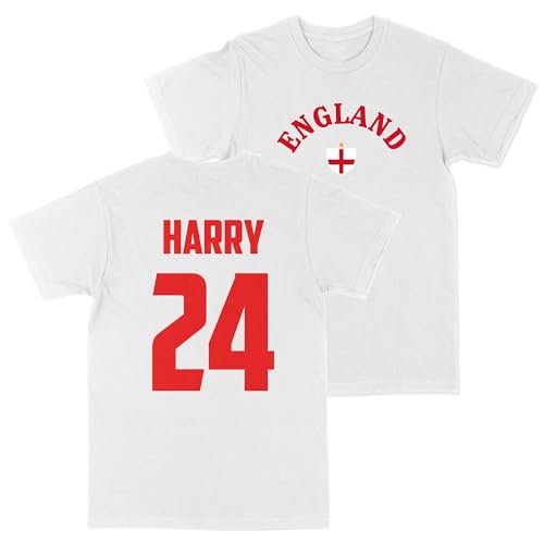 Image of Print Cartel Kids Custom England Football T Shirt English Personalised Name and Number Top, 7-8 Years, White