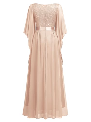Image of Miusol Women's Deep-V Neck Lace Contrast Sequin Formal Evening Maxi Dress