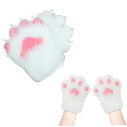 Halloween Therian Paws Soft Breathable Furry Paws Gloves Cute Cat Fox Wolf Paw Gloves Therian for Halloween Cosplay Costume Accessories, Style 1 Cat Paw2