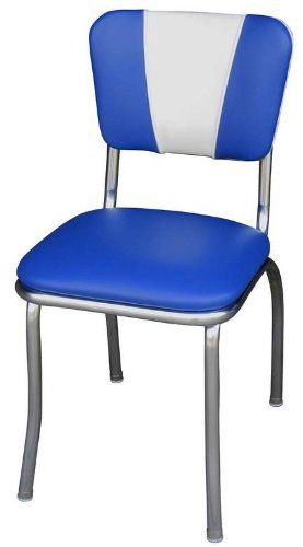4120 V -Back Diner Chair -Royal Blue-White- with 1 in. Pulled Seat - Chrome