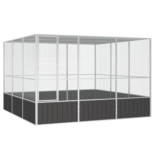 vidaXL Cage à Oiseaux, Volière d’Oiseaux avec Porte à Charnière, Maison à Perroquet, Nichoir de Jardin Extérieure, Anthracite Acier Galvanisé
