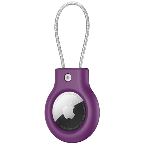 Image of Meliya at Holder for Apple at Secure Holder with Wire Cable, 4 Pack Air Tag Lock Case Keychain Key Ring Key Chain Luggage Tag for Keys, Luggage & More - Dark Purple