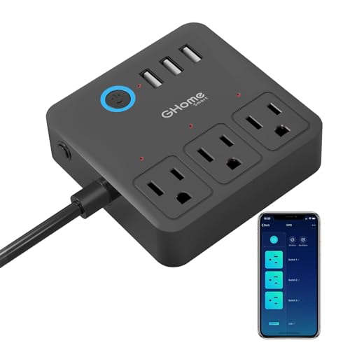 GHome Smart Power Strip with 3 USB Ports & 3 Smart Outlets Plugs That Work with Alexa & Google Home, WiFi Surge Protector, Flat Plug for Home Office Travel, 10A