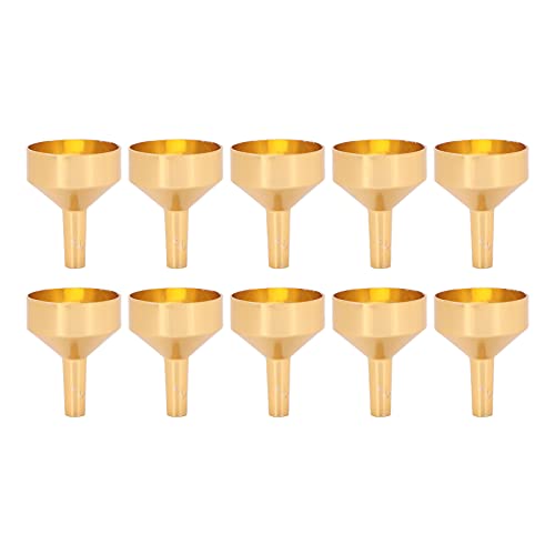 ANGGREK 10pcs Mini Aluminum Alloy Funnel Set for Filling Bottles and Transferring Cosmetics, Perfume (Golden)