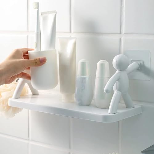 Image of Oblivion Bathroom Stick On Shelf 1 Pc - Heavy Duty Adhesive Wall Mounted Organizer Rack Without Drilling for Bathroom, Toilet, Kitchen & Living Room, Multipurpose Floating Wall Shelf for Home Storage