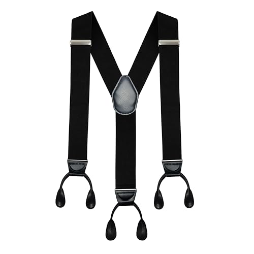 Moulen Men's Y-Back 2 Inches Wide Heavy Duty Button End Adjustable Utility Suspenders, Black, Size Large