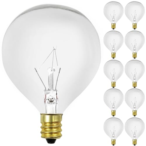 Sterl Lighting – 40 Watt Wax Warmer Bulb G16.5 120V 40W E12 Candelabra Base Scentsy Full-Size Candle Replacement Incandescent Decorative Round Chandelier Bulbs 2.75Inch 380Lm 2700K WW Clear – 10 Pack