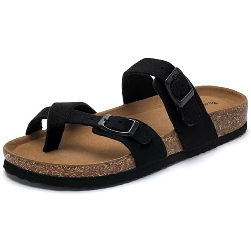 Image of Torotto Boys Girls Sandals with Cork Footbed Adjustable Buckle Casual Flip Flops Sandals Open Toes Flat for Kids Toddler