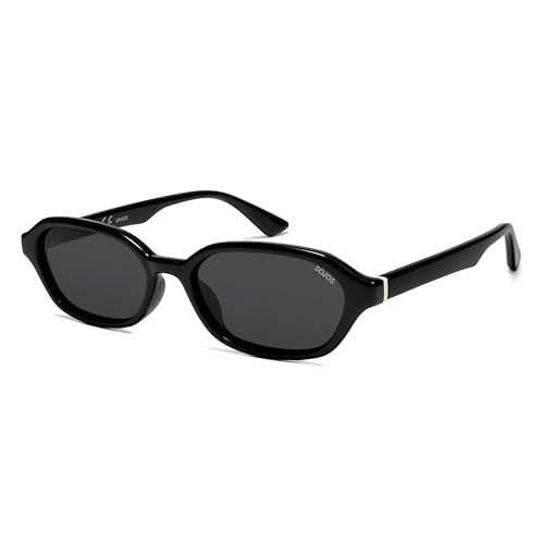 SOJOS Retro Rectangle Polarized Sunglasses for Women Men Trendy Hexagon Narrow Chic Y2K Sunnies SJ2629 Black Frame/Grey Lens