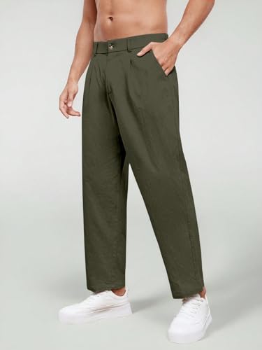 Image of Aahwan Khaki Solid Men's Regular Fit Cotton Slant Pocket Straight Leg Pants