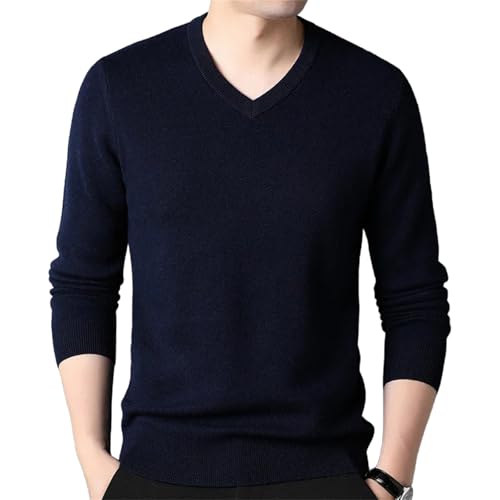 Long Sleeves Soft Knit Pullover for Men Wool Sweater V Neck Slim Fit Lightweight Jumper Top
