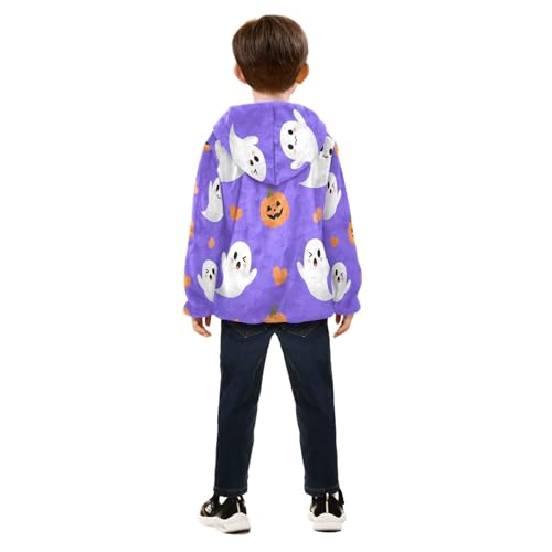 Halloween Ghosts and Pumpkins Toddler Fleece Jacket Girl Boys Hooded Fleece Jacket Coat Warm Outwear Zip-up 3-10T4