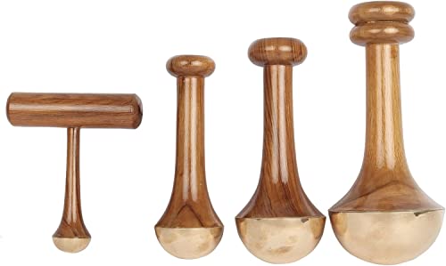 HEALTHANDWEALTH Ayurvedic Kansa Wand Face Foot and Body Massager - Set of Kansa Wand Comfortable Grip & Deep Relaxation Massage Tool Teak Wood Handle (Natural) - Image 3