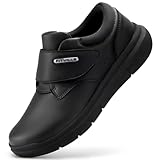 FitVille Diabetic Shoes for Men Extra Wide Comfortable Leather Walking Shoes Hook & Loop Orthopedic Dress Sneakers for Edema and Swollen Feet (9 Wide) Black