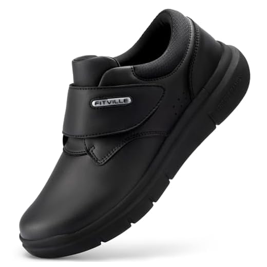 FitVille Diabetic Shoes for Men Extra Wide Slip-on Walking Shoes for Edema Hook & Loop Recovery Leather Oxford Shoes for Swollen Feet, Black, 10 X-Wide