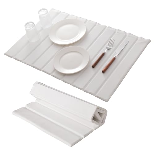 Tapis de séchage en pierre pour comptoir de cuisine, Tapis de séchage instantané egouttoir diatomite, tapis de séchage pliable et super absorbant pour Vaisselle et Tasses (Blanc B, 63*40cm)