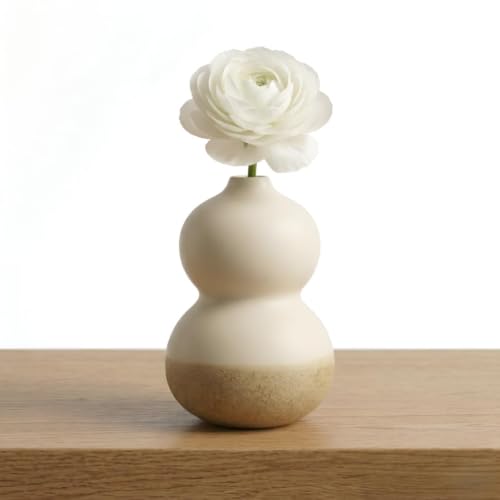 Image of Ceramic Stone Vase for Home Decor Ceramic Vase for Pampas Grass, Abstract Bubble Stacked Pebble Design, Minimalist Ceramic Vases for Flowers (White Beige)