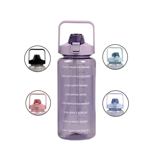 Image of 4Mura 2 L Capacity Belt Straw Transparent Motivational Water Bottles|Time Marker Leak Proof&Break-Proof|Best Usage For Office /School /Gym /Travel Bottle|Bpa-Free Fitness Sports Bottle (PURPLE)