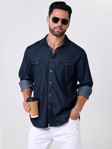 Mens Button Up Shirts Long Sleeve Button Down Shirts with Two Pockets Work Shirts for Men4