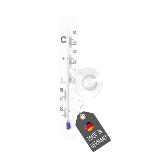 Lantelme Termómetro para ventana con ventosa, indicador de temperatura, analógico, de  35 °C a 50 °C, aluminio en plata, termómetro de metal con cabezal de succión para exterior, ventana, marco de
