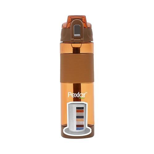 Image of Pexlar Tritan Multi Stage Alkaline Water Filter Bottle | Alkaline Water Generator | Water Bottle with Filter inside | Brown | 650 ml | Multirich Mineral Water - BPA Free