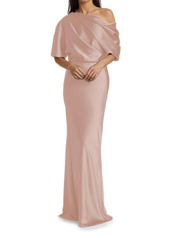Image of Mermaid Satin Mother of The Bride Dresses for Women Ruched One Shoulder Formal Evening Gowns