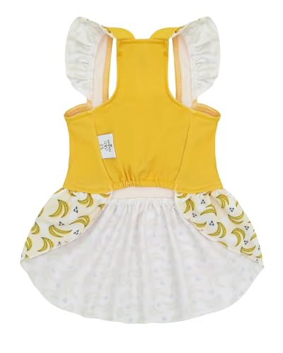 Image of CuteBone Dog Dress for Small Dogs Girl, Banana Summer Dresses with Bow & Ruffle Sleeve, UPF50+ Sun Protection, Cute Pet Clothes for Puppy for Birthday Wedding Party Beach ZSFX03L